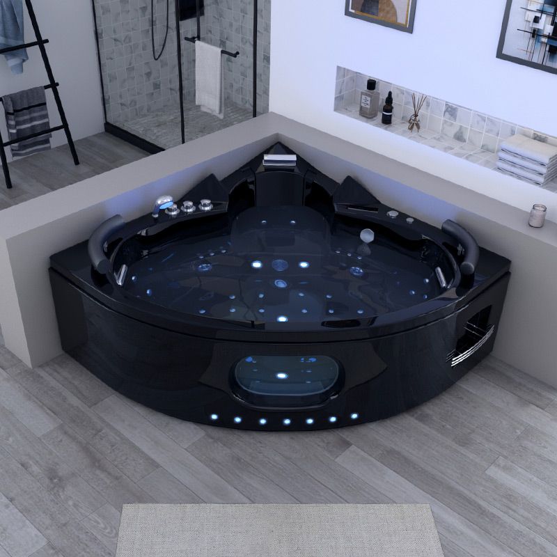 Baignoire balnéo d'angle Noire Corleone 48 jets