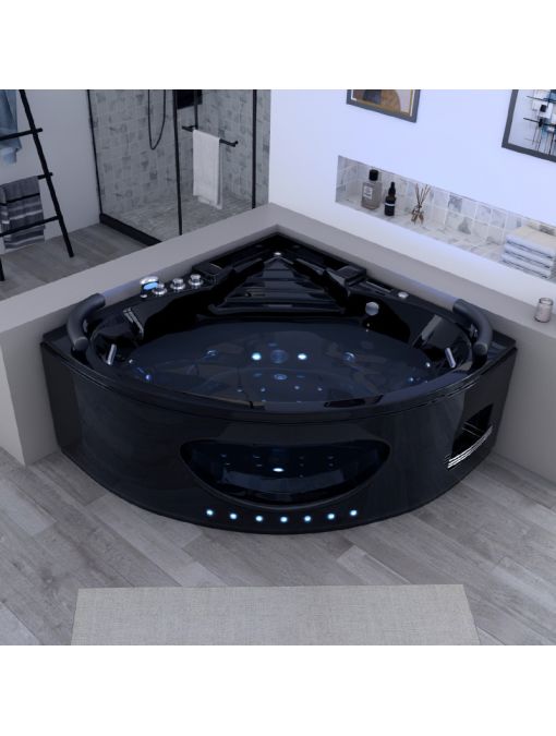Baignoire balnéo d'angle Lisbonne Noire 34 jets