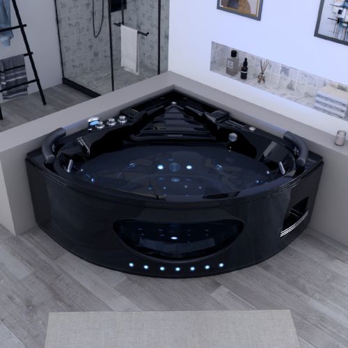 Baignoire balnéo d'angle Lisbonne Noire 34 jets