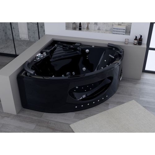 Baignoire balnéo d'angle Lisbonne Noire 34 jets