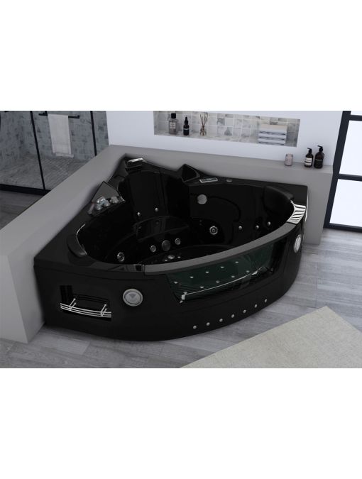 Baignoire balnéo d'angle Manhattan Black 38 jets Whirlpool