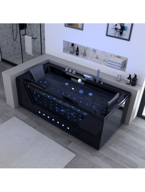 Baignoire balnéo Palamos Black 32 jets avec hublot