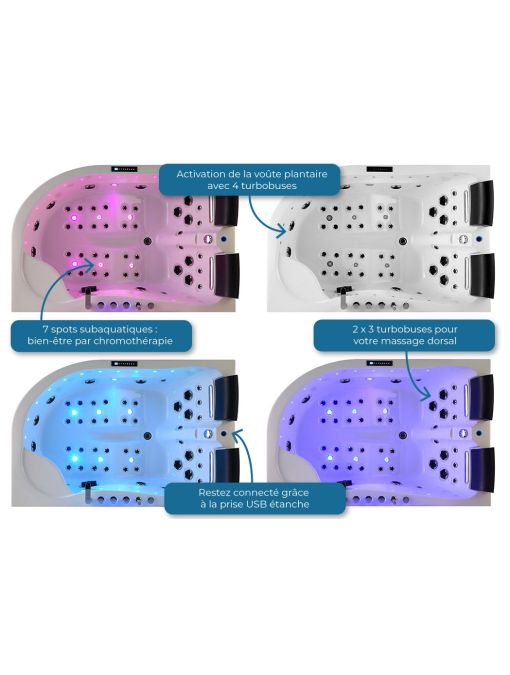 Baignoire chromothérapie balnéo Kalliste Droite 47 jets