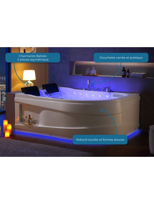 Baignoire balnéo asymétrique Kalliste Droite 47 jets