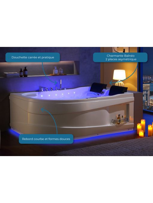 Baignoire balnéo asymétrique Kalliste Gauche 47 jets