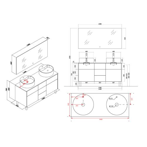 Meuble double vasque VENEZIA Bois Naturel et Blanc mat