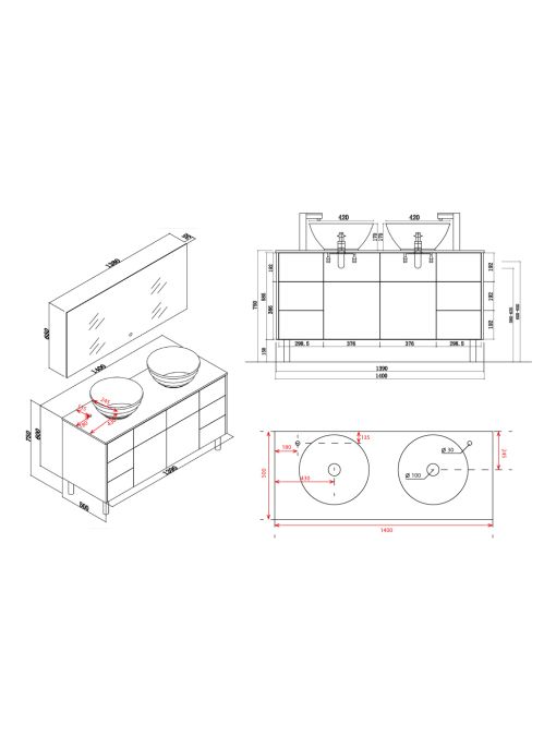 Plan Meuble de salle de bain VERZINO Bois Naturel et Noir Mat