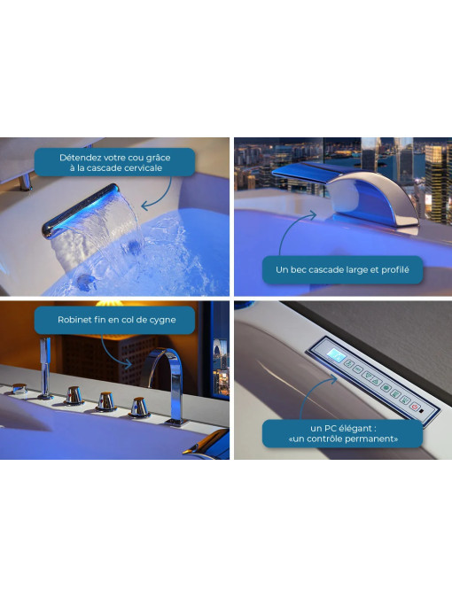 Baignoire balneo avec panneau de contrôle tactile et port USB