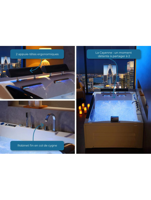 Baignoire massante spacieuse pour un bain en duo