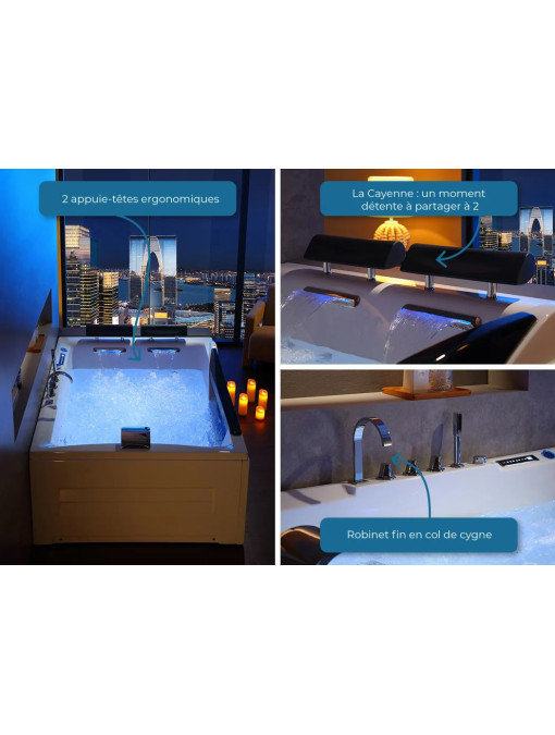 Baignoire massante spacieuse pour un bain en duo