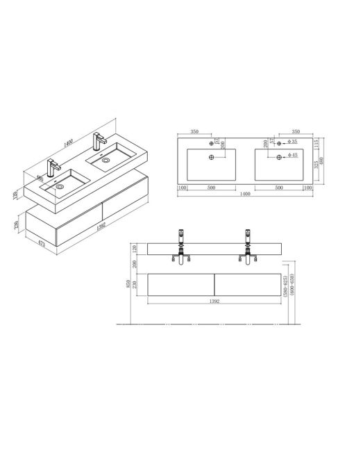 Plan Meuble de salle de bain AVELLINO-1400 Blanc