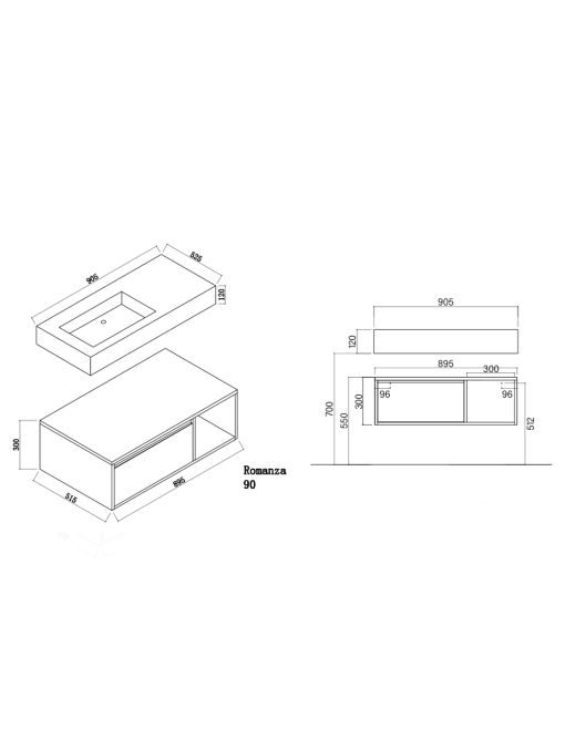 Plan meuble de salle de bain sans miroir ROMANZA_900 Noir