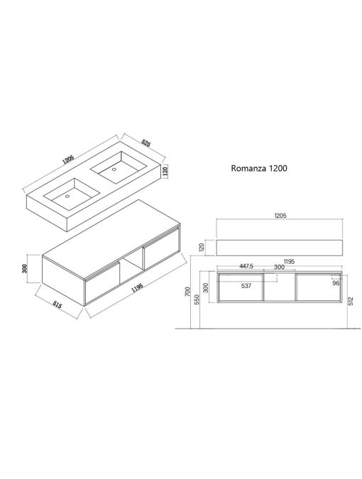 Plan meuble de salle de bain ROMANZA_1200 Noir