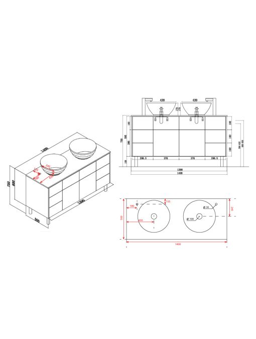 Plan Meuble de salle de bain VERZINO Bois Naturel et Noir Mat