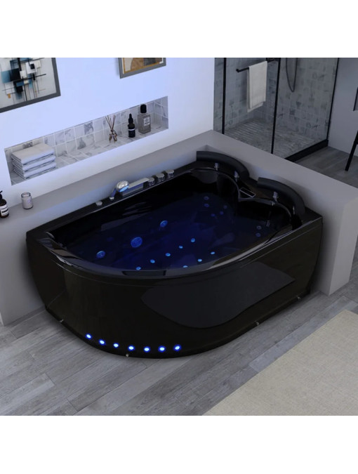 Baignoire Maori Balnéo Noire asymètrique côté Gauche 32 jets