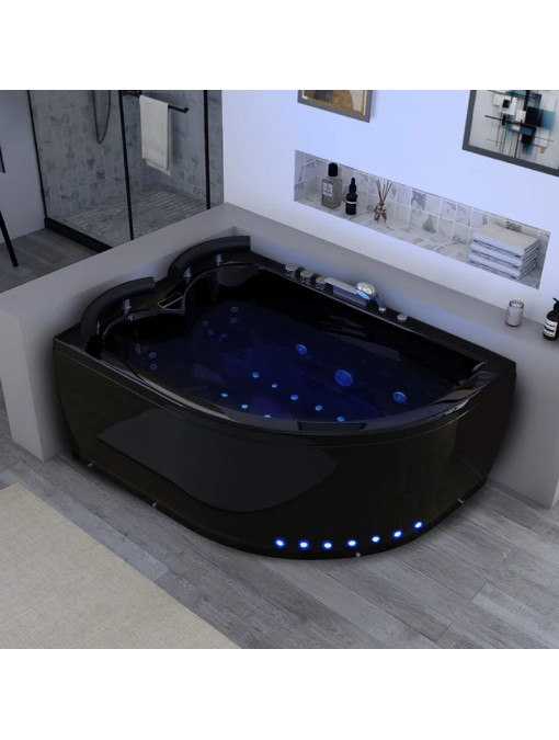Baignoire Maori Balnéo Noire asymètrique côté Droit 32 jets