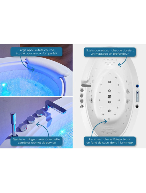 Vues baignoire balnéo ovale îlot Andaman 41 jets d'hydromassage