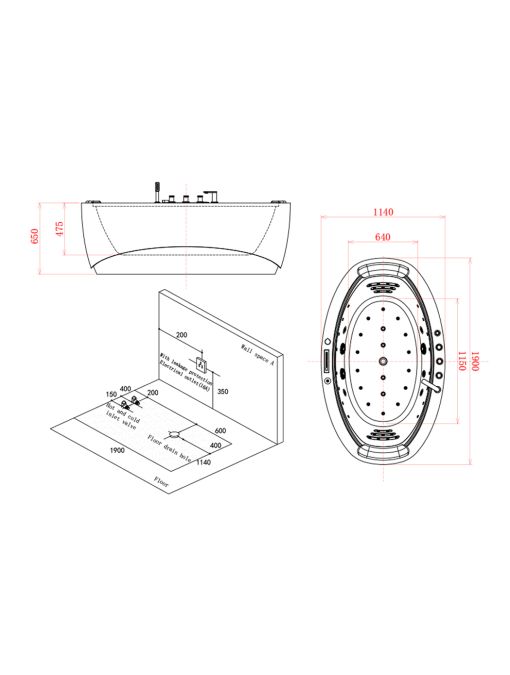 Plan Baignoire balnéo ovale Andaman