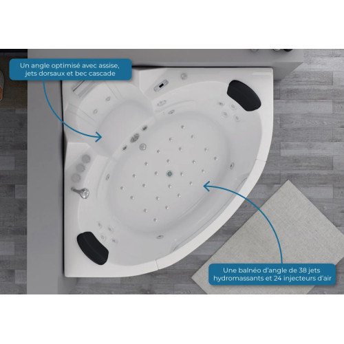 Baignoire d'angle massante 2 places avec hublot