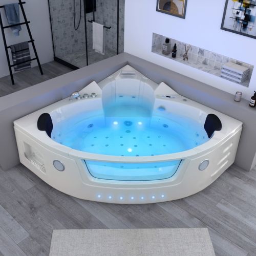 Baignoire d'angle massante 2 places avec hublot