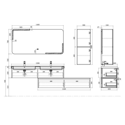 Meuble double vasque de salle de bain BELLISSIMO Gris Anthracite
