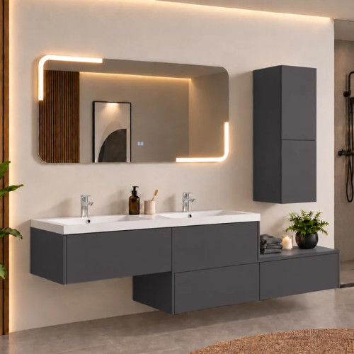 Meuble double vasque de salle de bain BELLISSIMO Gris Anthracite