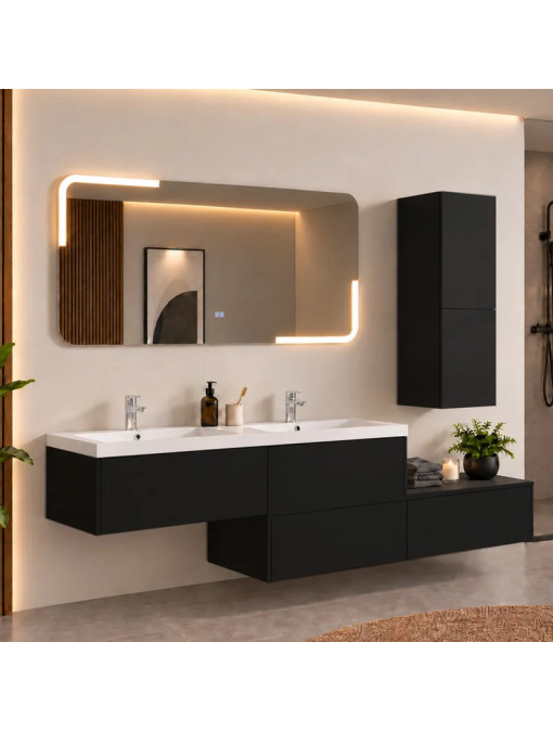 Meuble 2 vasques de salle de bain BELLISSIMO Noir