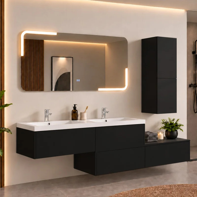 Meuble 2 vasques de salle de bain BELLISSIMO Noir
