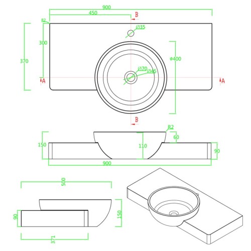 Plan vasque SDK2 avec vasque ronde