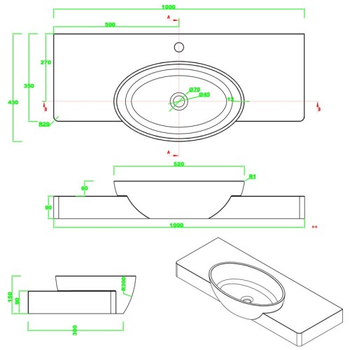 Plan vasque suspendu avec vasque ovale SDK4