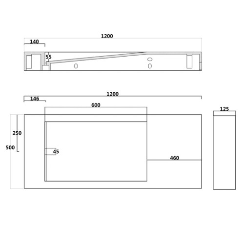 Plan vasque suspendu pour robinet mural SDPW12-B