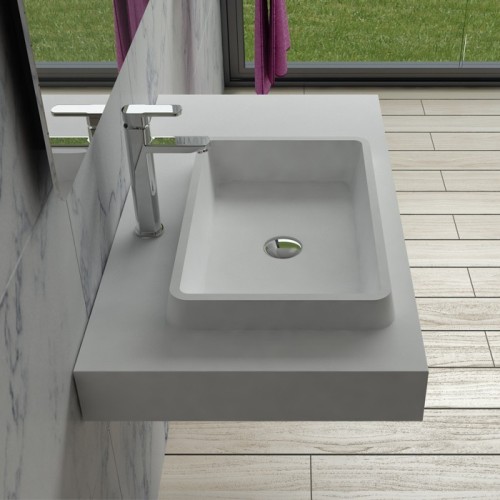 Plan vasque suspendu en polystone blanc mate SDPW13-A