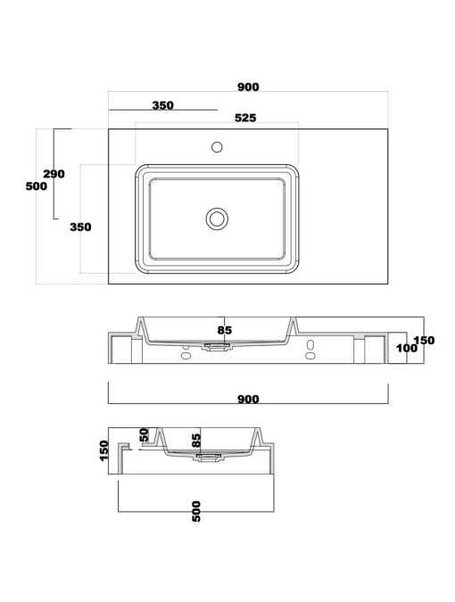 Plan côté du plan vasque SDPW13-A