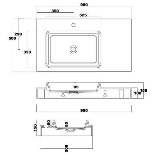 Plan vasque suspendu en polystone blanc mate SDPW13-A