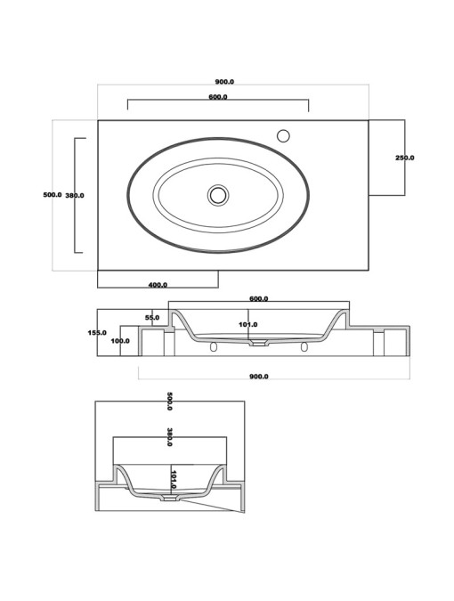 Plan du plan vasque à suspendre SDPW13-B