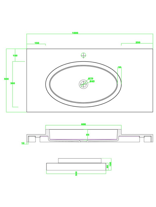 Cotes plan vasque SDPW45