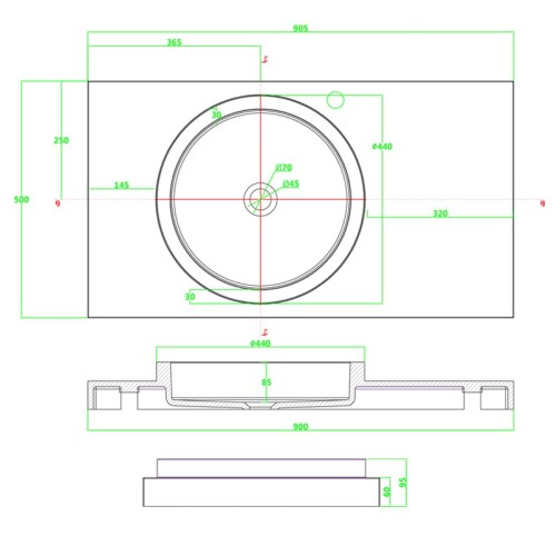 Plan vasque épuré avec vasque rodne SDPW46