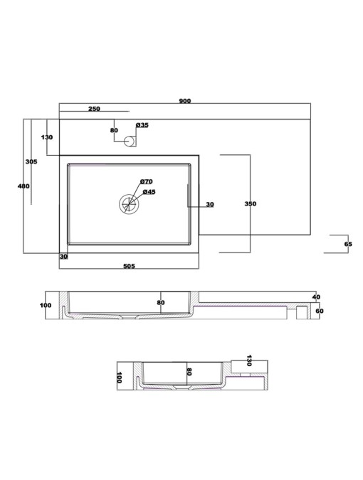 Cotes du plan vasque SDPW48