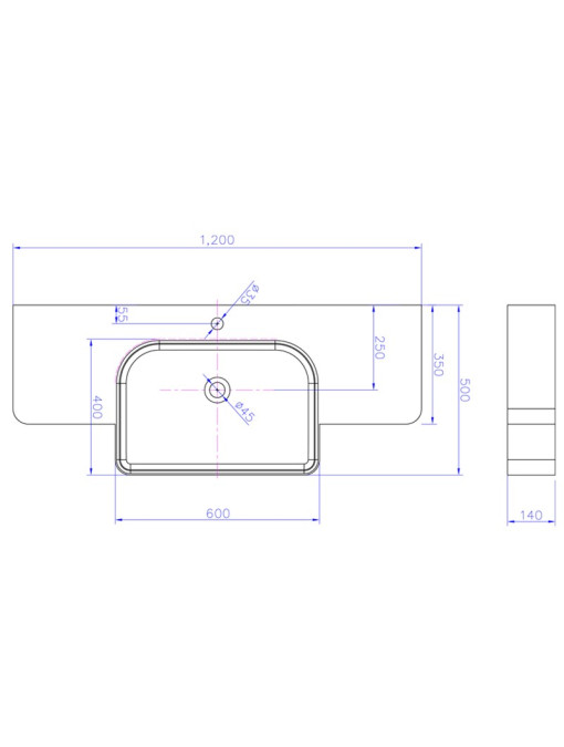 Plan coté du plan vasque suspendu SDWD38189
