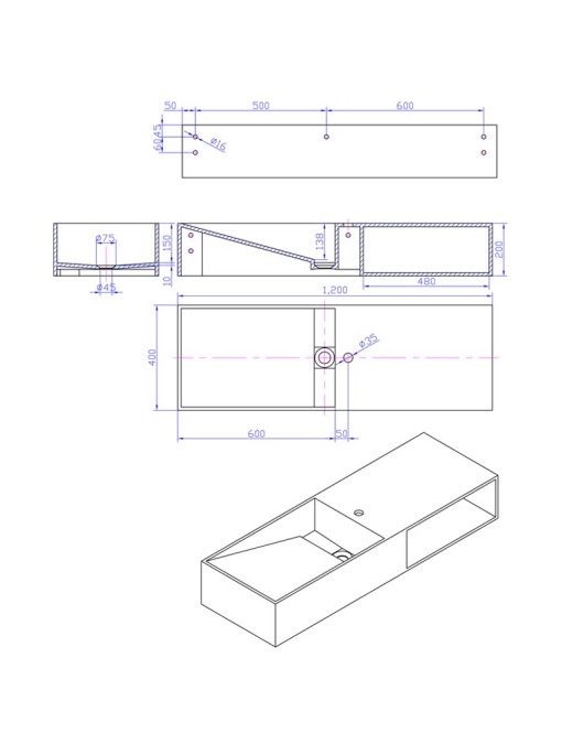 Plan et coupe du lave main SDWD38228 