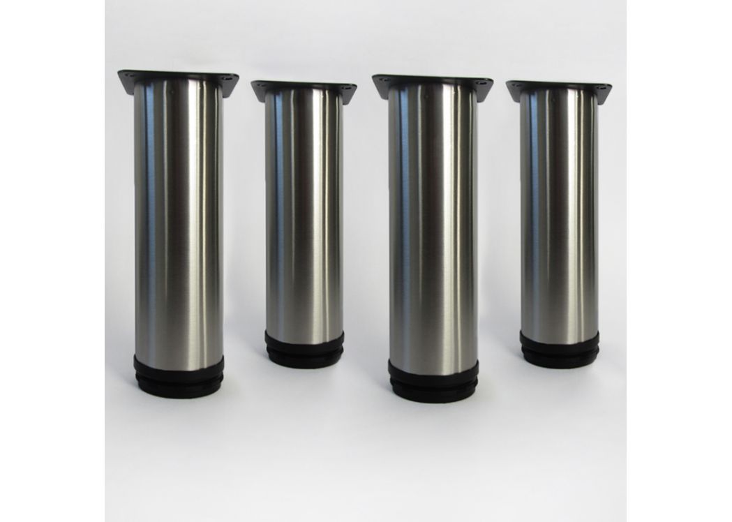 Pied Meuble Cylindrique Réglable Aluminium Brossé Gris