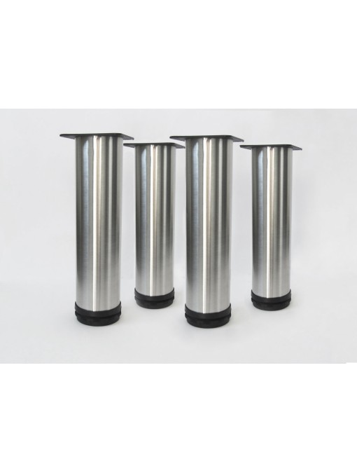 Lot de 4 pieds ronds pour meuble en 200 mm en alu brossé
