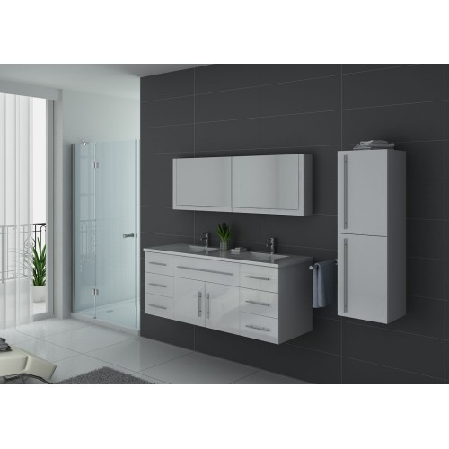 Mobilier blanc laqué pour salle de bain plan deux vasques