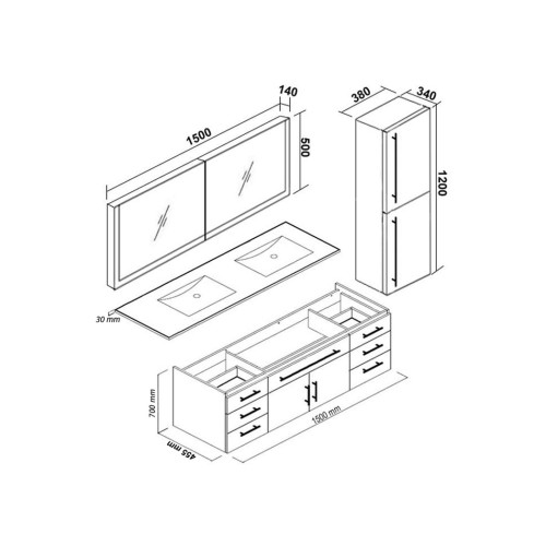 Mobilier blanc laqué pour salle de bain plan deux vasques