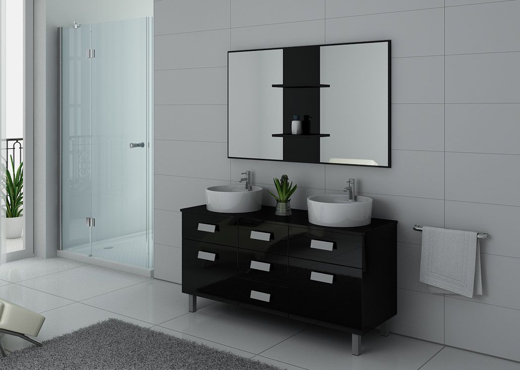 7764 meuble de salle de bain double vasque noir