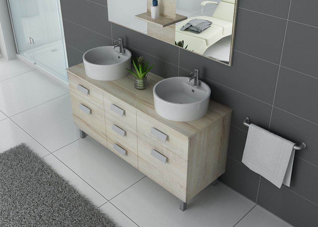 Meuble de salle de bain 2 vasques sur pied DIS911SC, meuble double