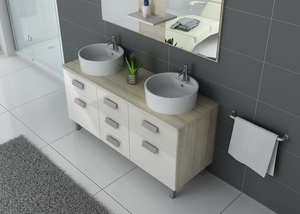 Meuble de salle de bain double vasque avec pied, meuble double vasque