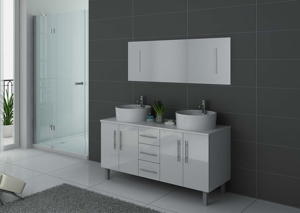 Meuble de salle de bain 2 vasques blanc DIS989B, meuble de salle de