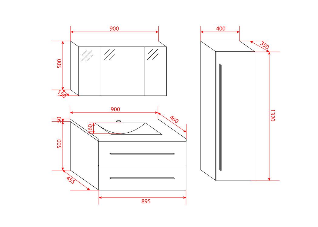 Ensemble de meuble de salle de bain 90 cm NOVA, meuble de salle de bain