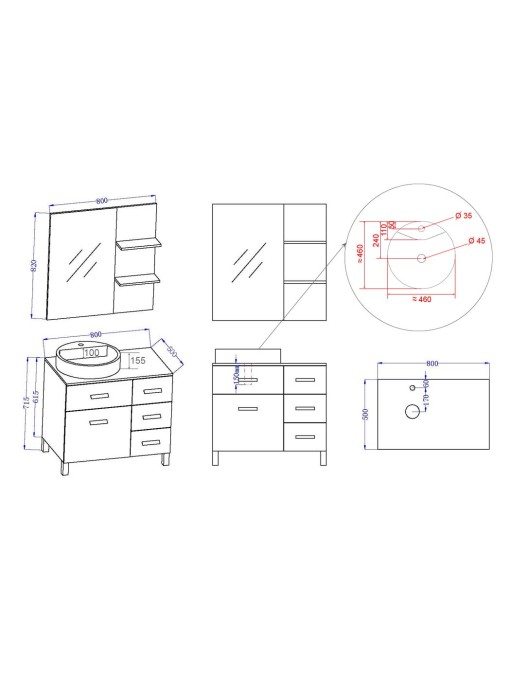 Plan meuble simple vasque MILAN Scandinave